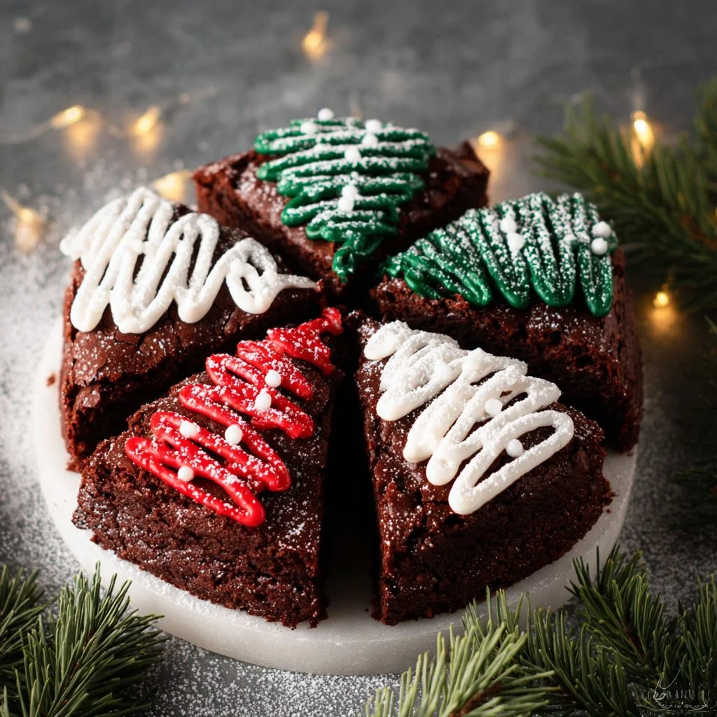 Delicious frosted Christmas brownies decorated for the holiday season