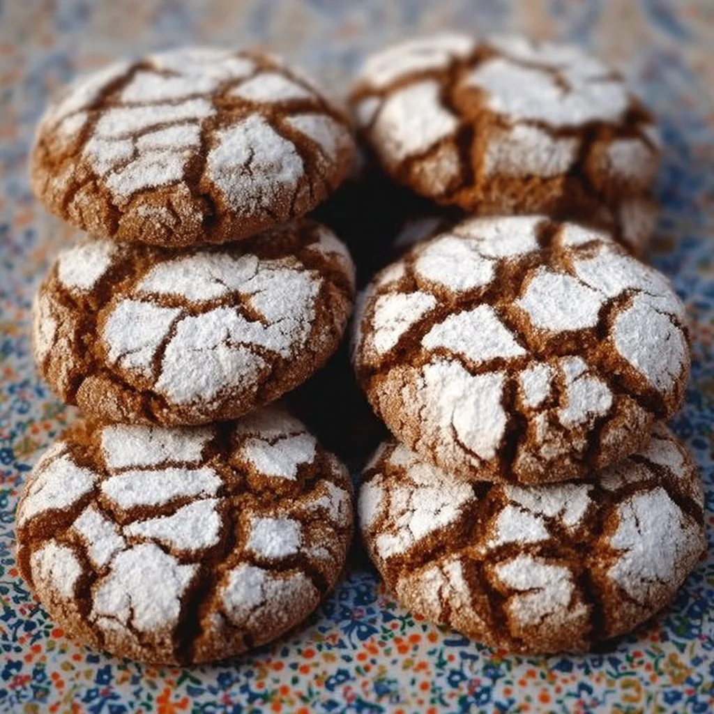 Delicious Gingerbread Crinkle Cookies with powdered sugar coating