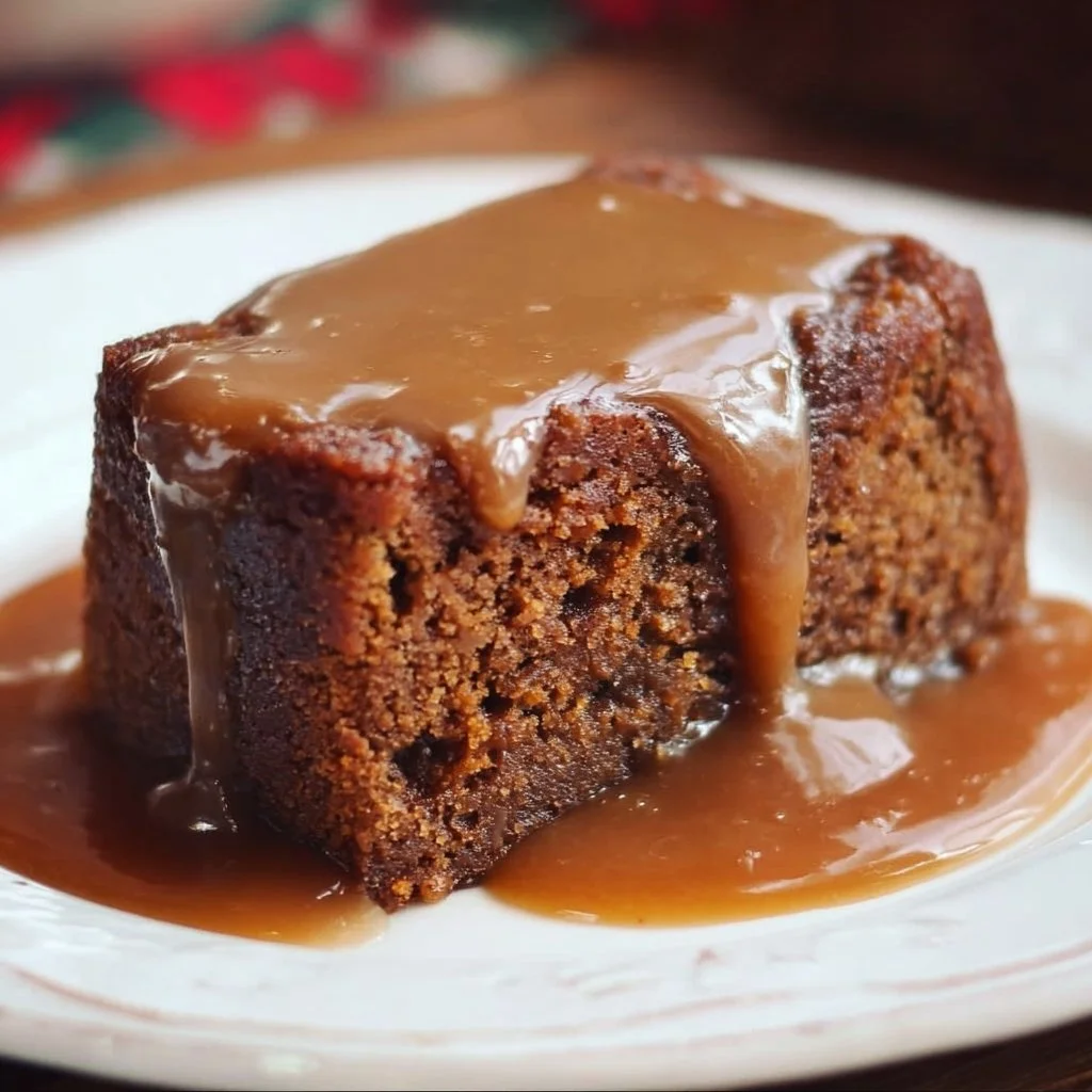 Delicious gingerbread pudding cake topped with whipped cream and spices