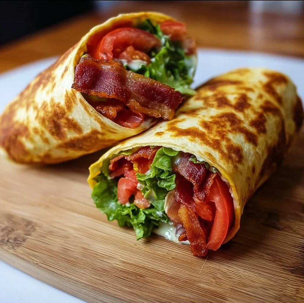Healthy BLT wraps with secret sauce on a plate, ready to enjoy.
