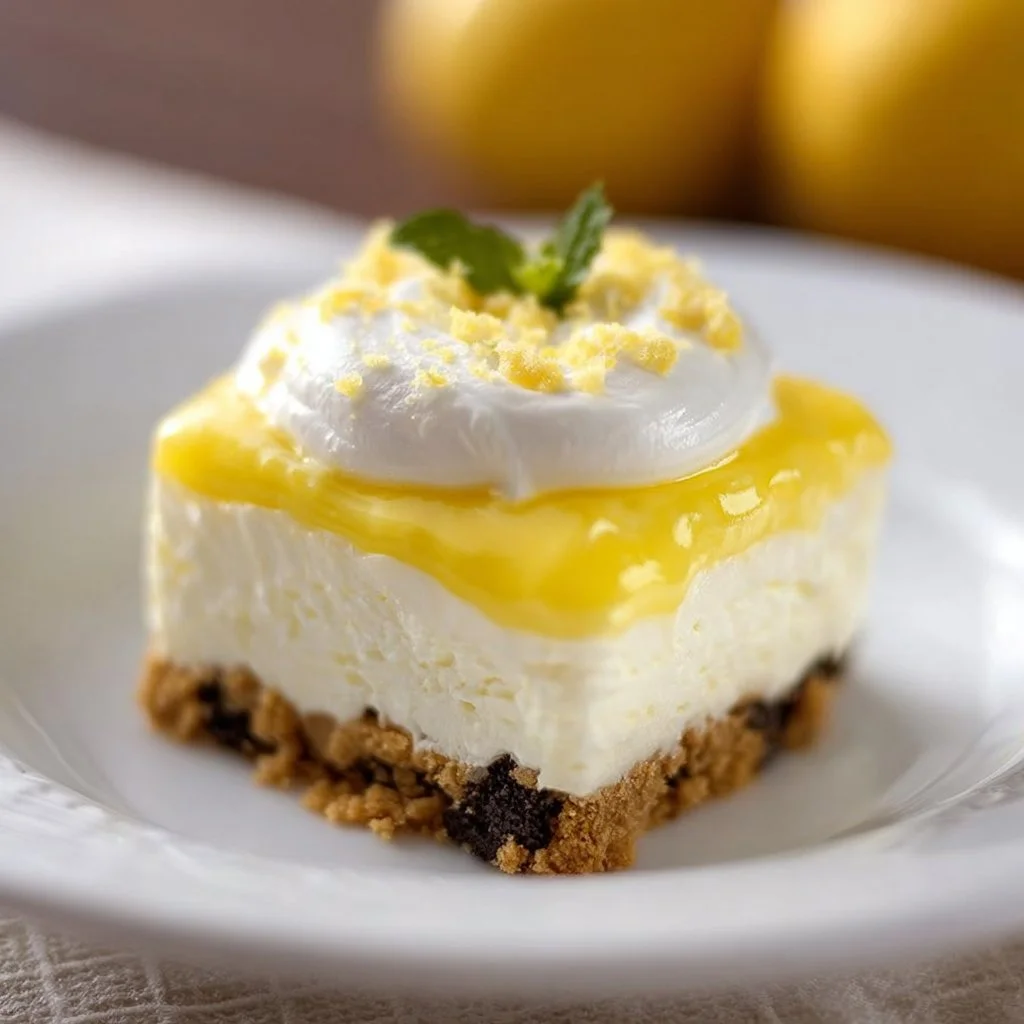 Heavenly Oreo Lemon Dessert with creamy lemon filling and crushed Oreo crust