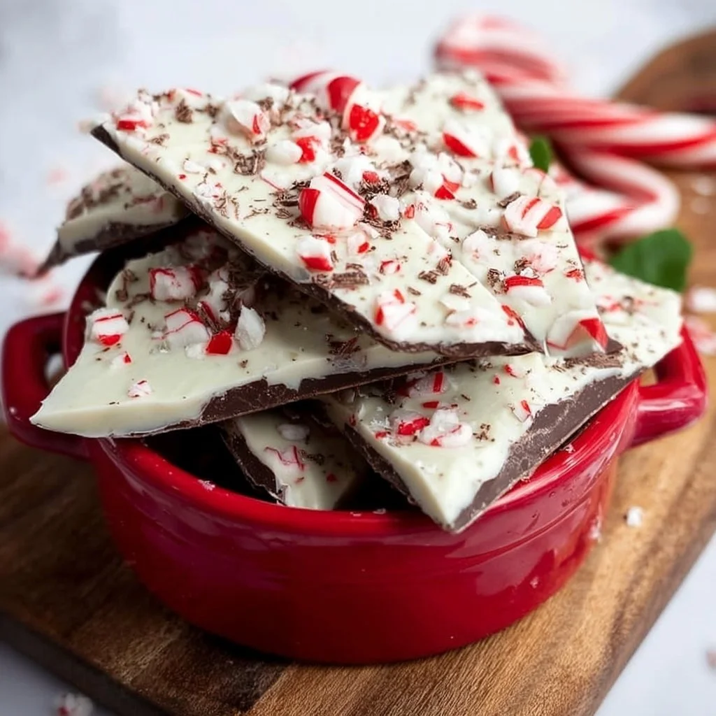 Delicious holiday chocolate peppermint bark with festive red and green sprinkles