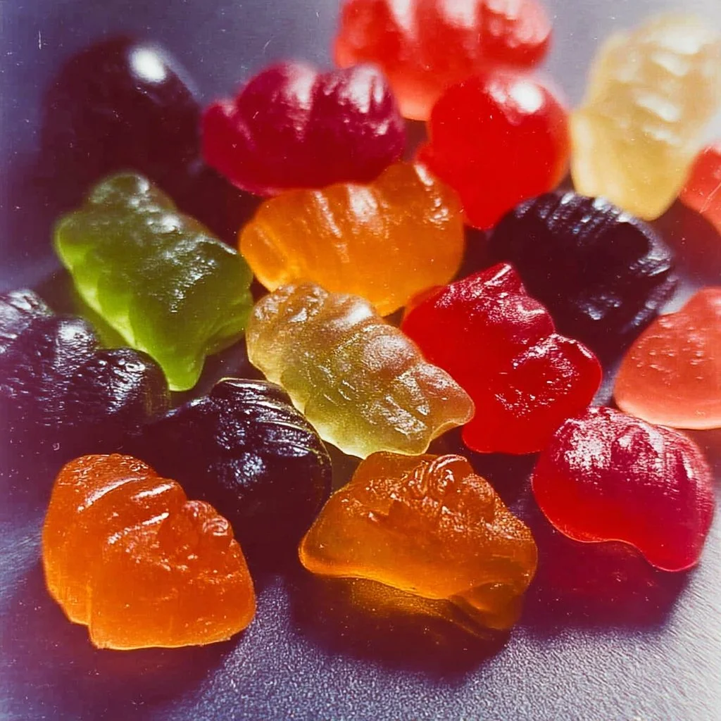 Homemade fruit snacks made from fresh ingredients in colorful shapes.