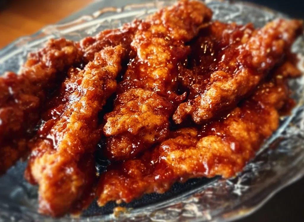Delicious Honey Chipotle Chicken Crispers served with fresh sides