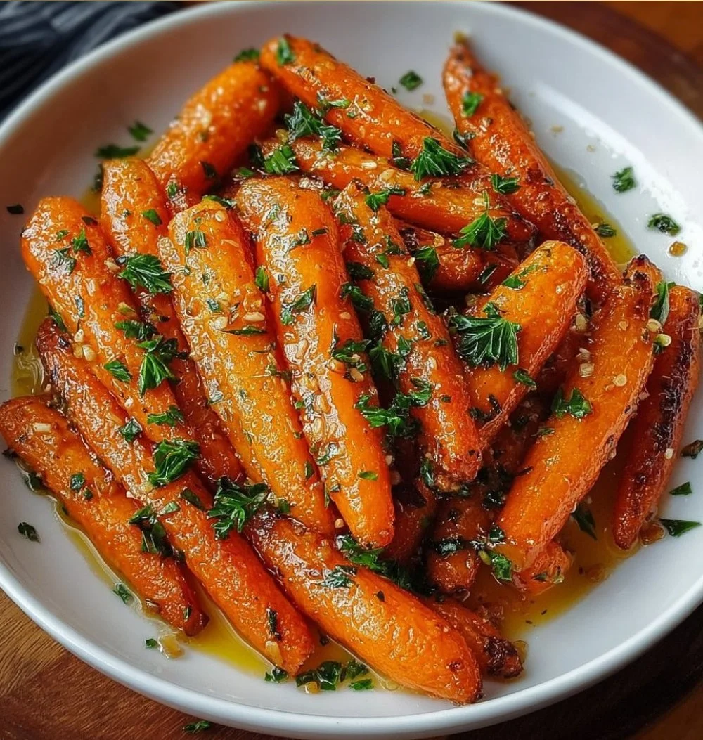 Honey garlic butter roasted carrots on a plate