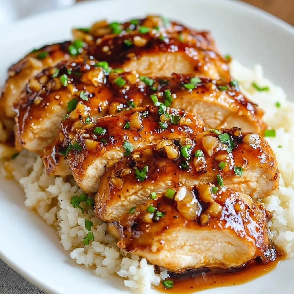 Delicious Honey Garlic Chicken Breasts served on a plate