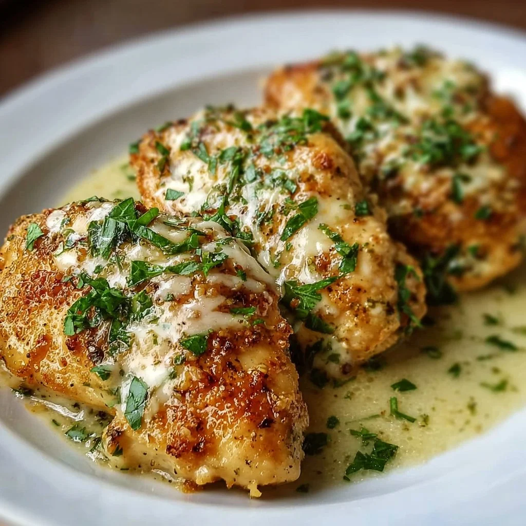 Delicious Instant Pot Garlic Parmesan Chicken plated with herbs.