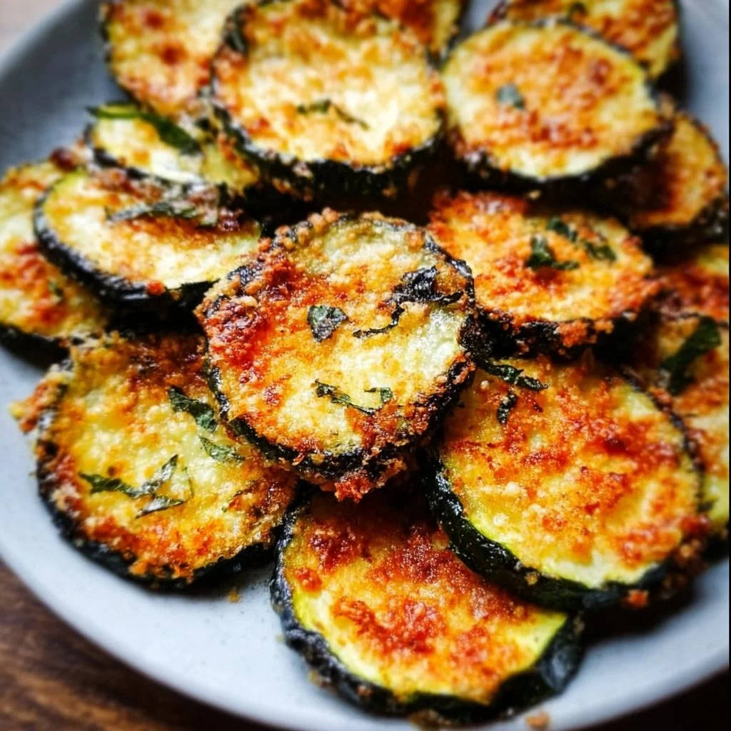 Crispy Parmesan Baked Zucchini Chips on a plate