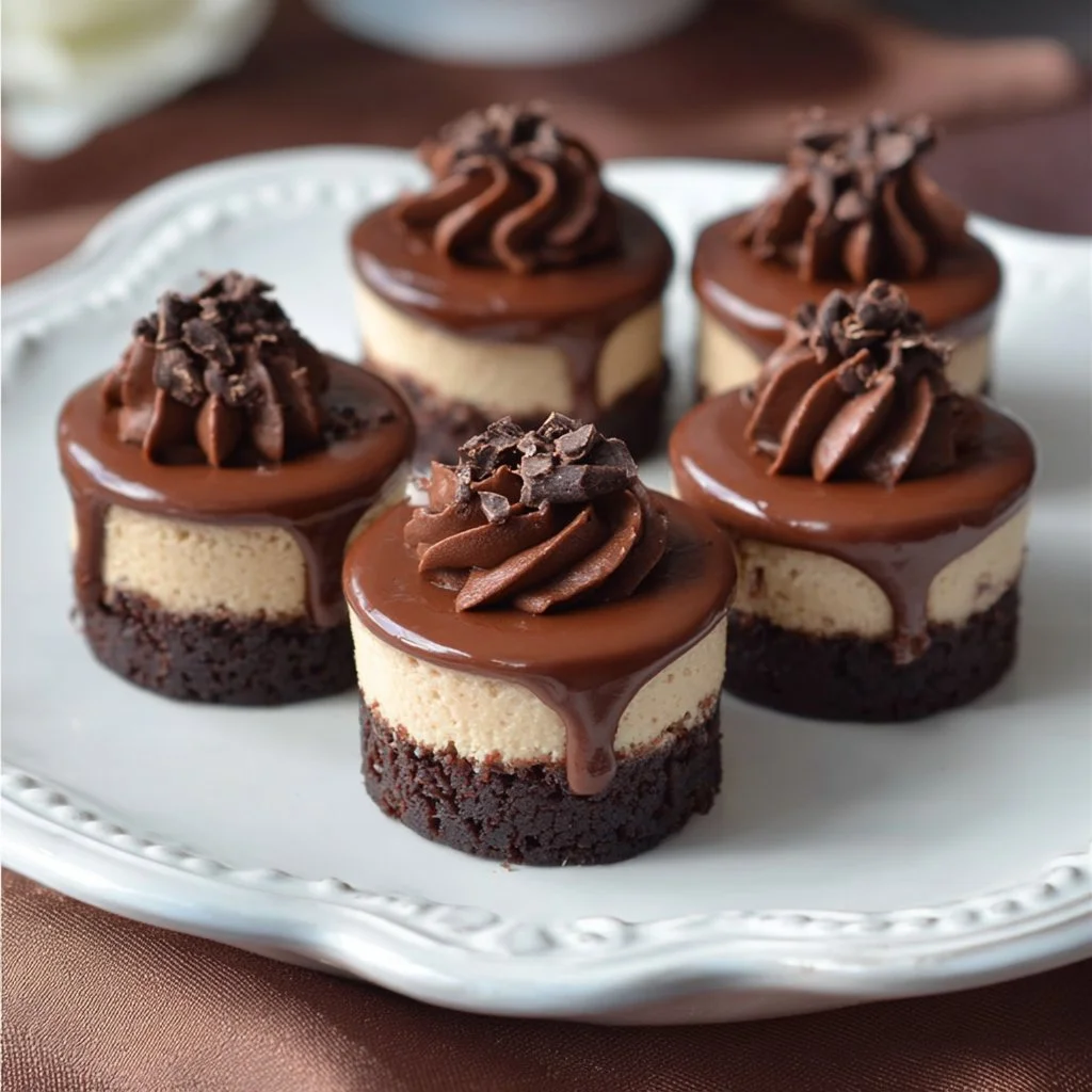 Delicious mini chocolate cheesecake bites on a serving platter