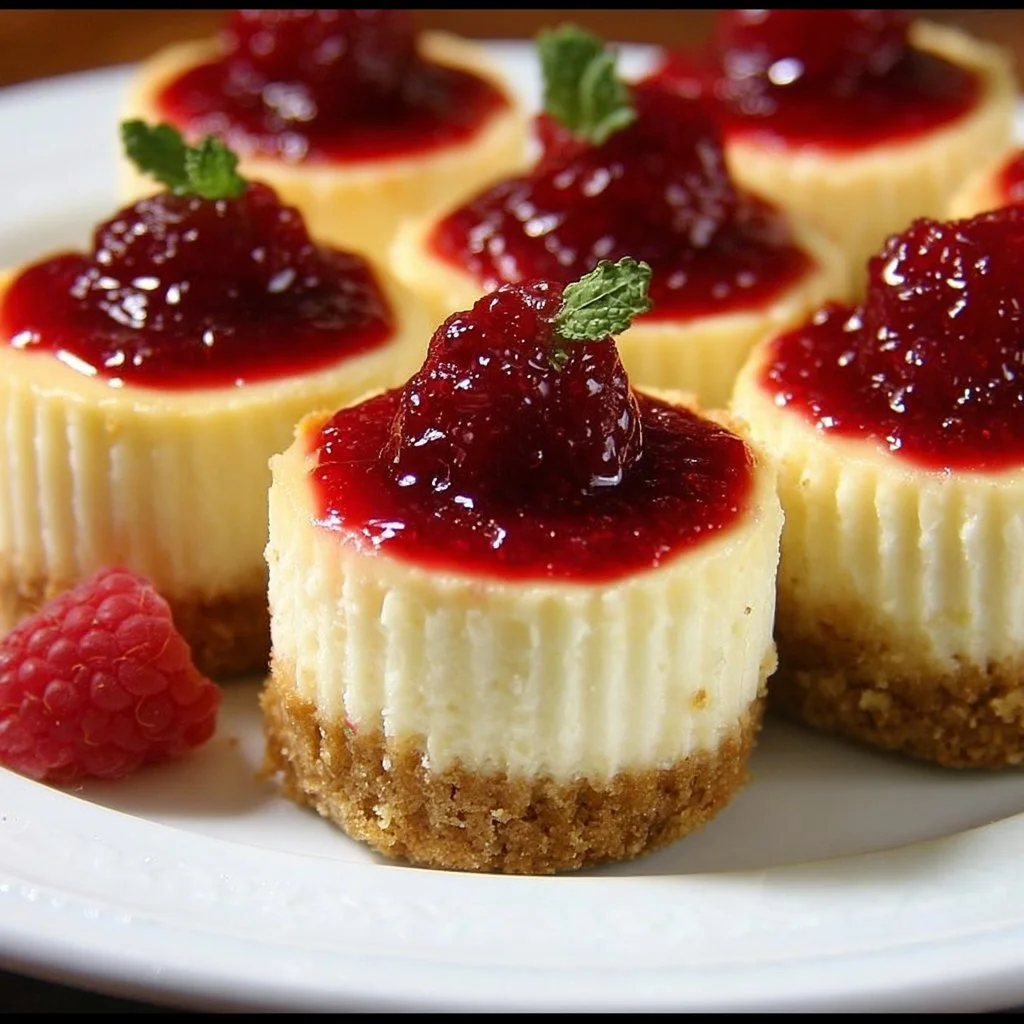Plate of Mini New York Style Cheesecakes with fresh berries