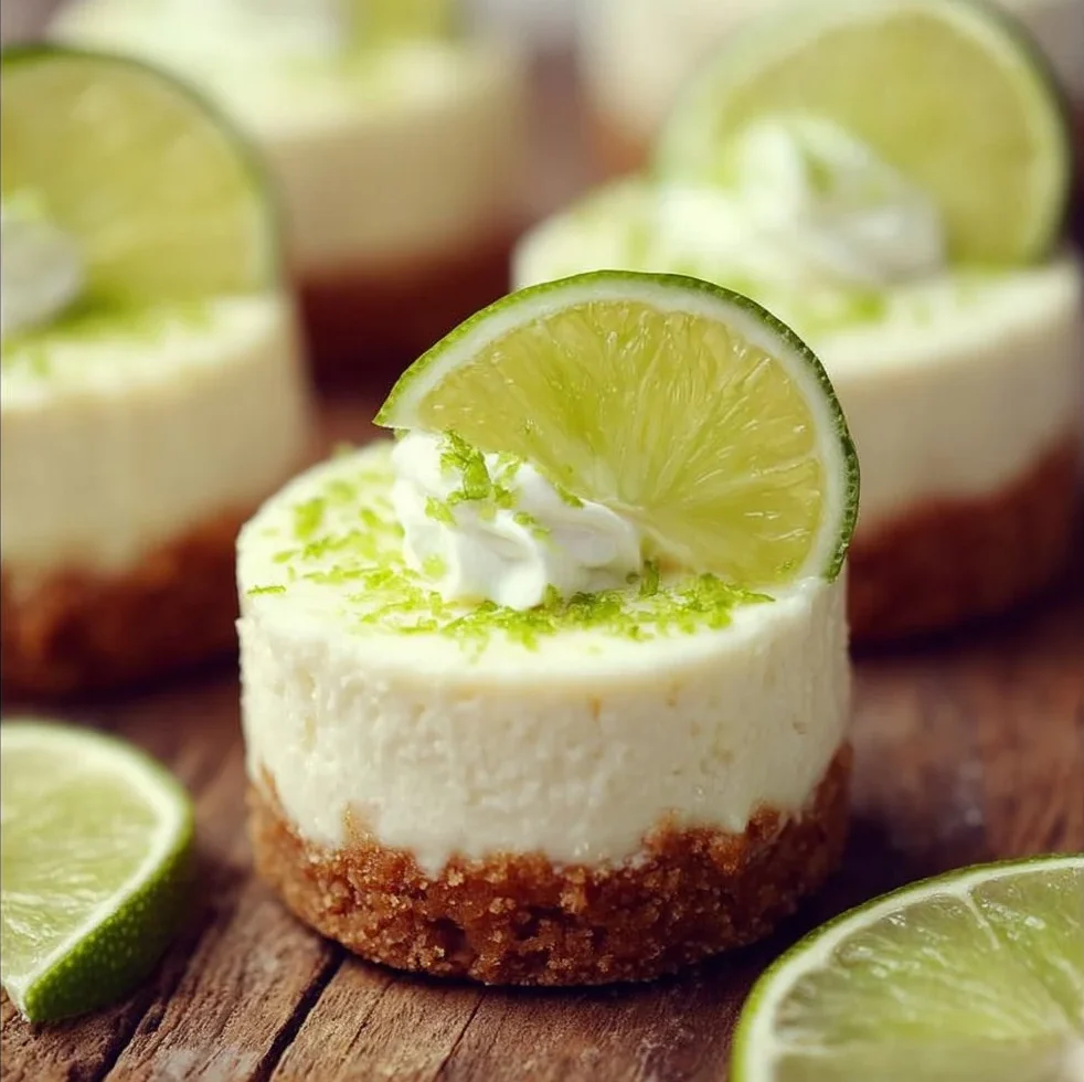 Delicious no-bake mini key lime cheesecakes topped with lime zest