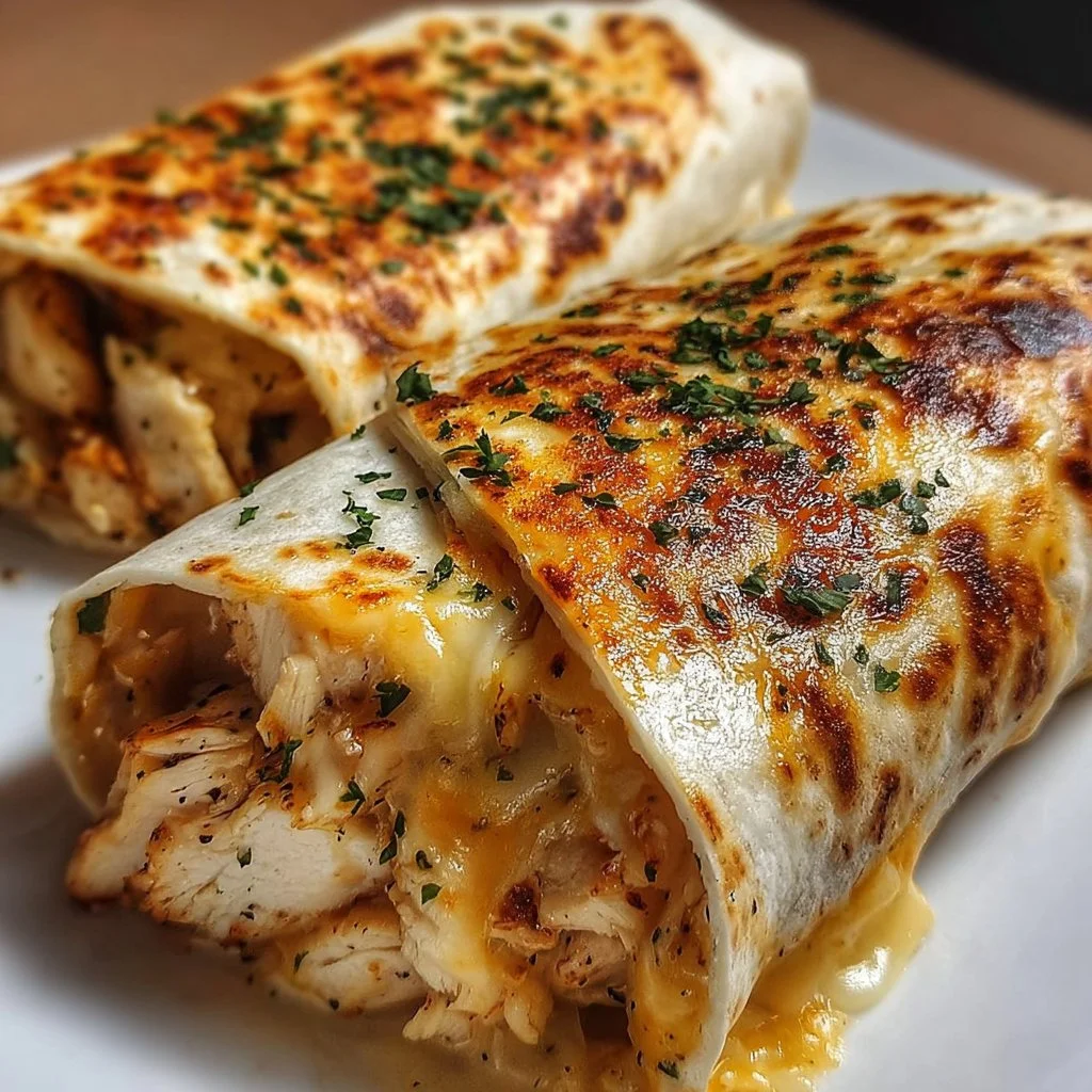 Delicious cheesy garlic chicken wraps ready to be enjoyed