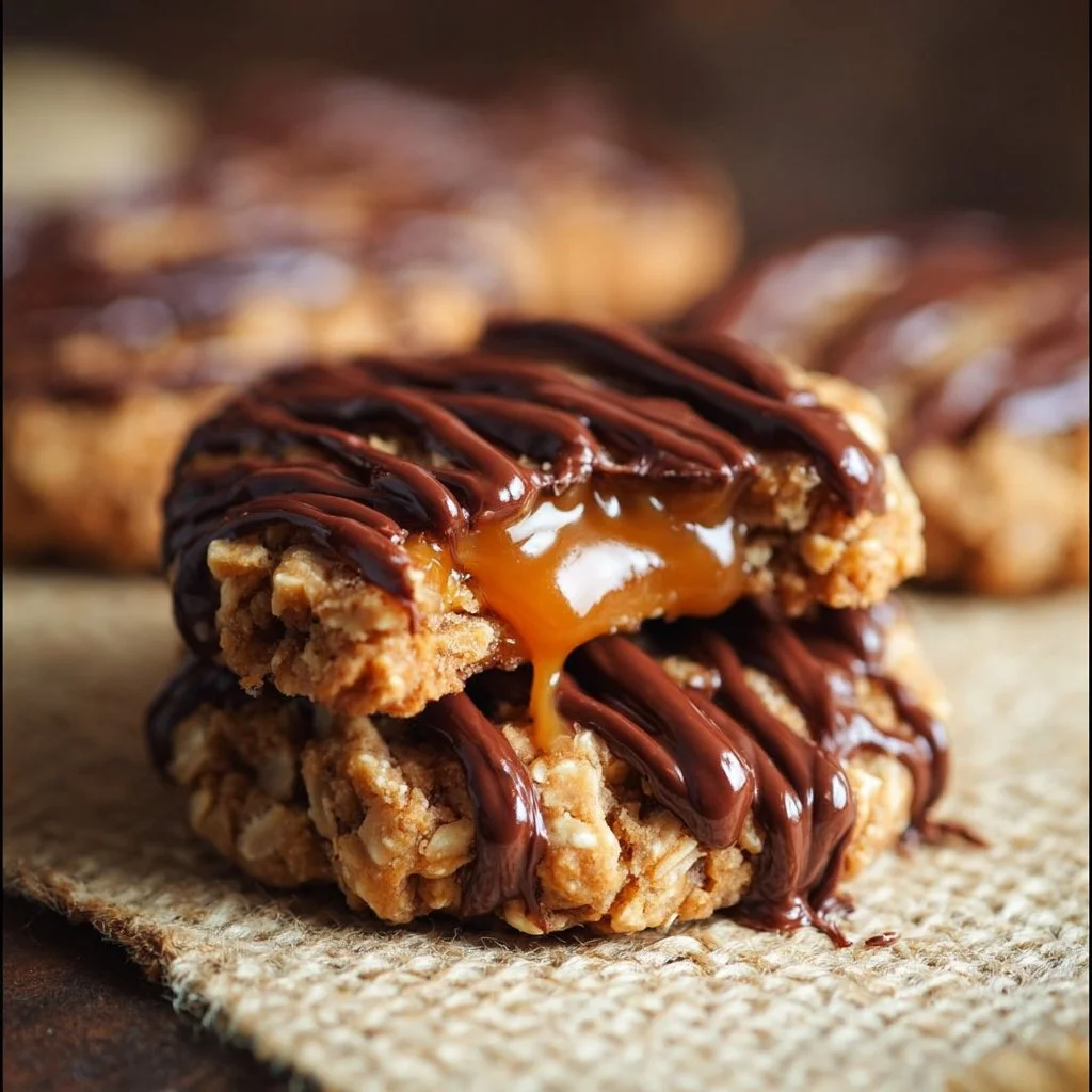 Peanut Butter Chocolate Caramel Cookies with a rich and gooey texture