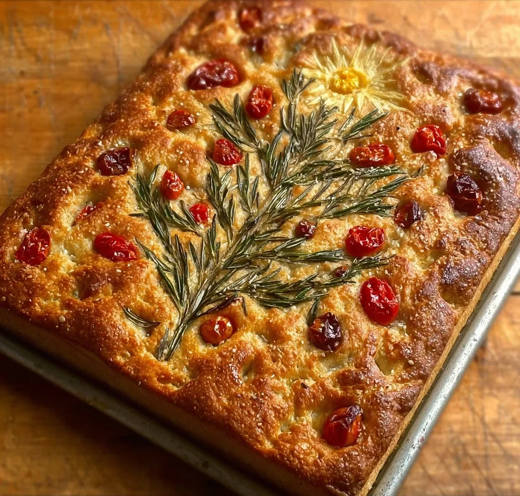 Colorful focaccia bread art, perfect for Christmas appetizers