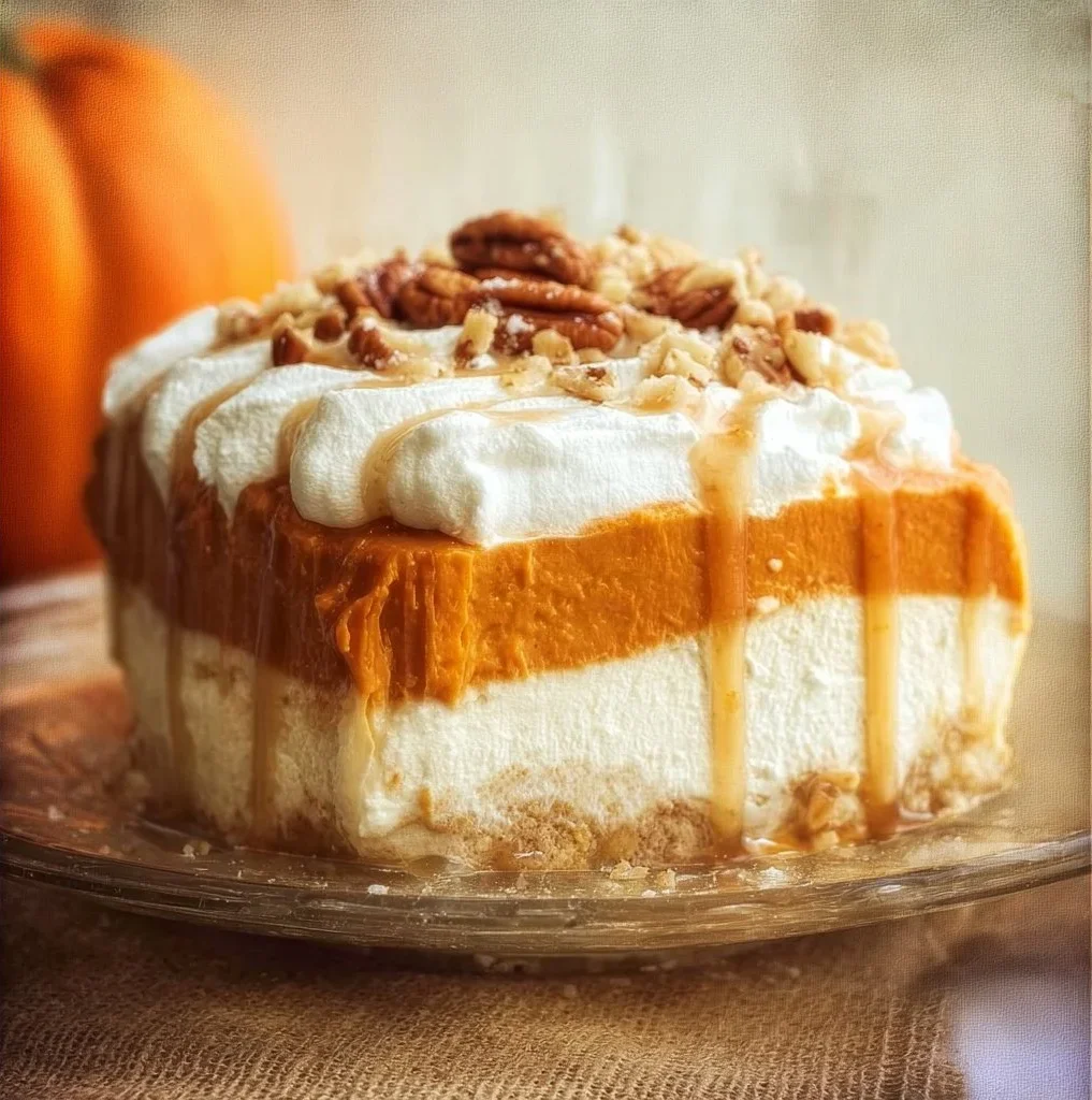 Delicious Pumpkin Lush dessert with cream and pumpkin layers
