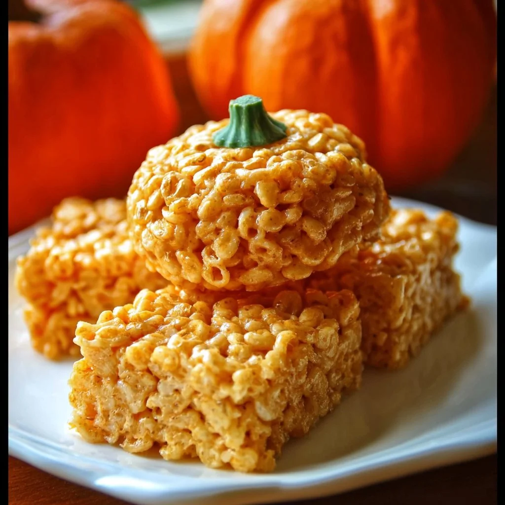 Delicious Pumpkin Rice Krispie Treats topped with fall-themed decor