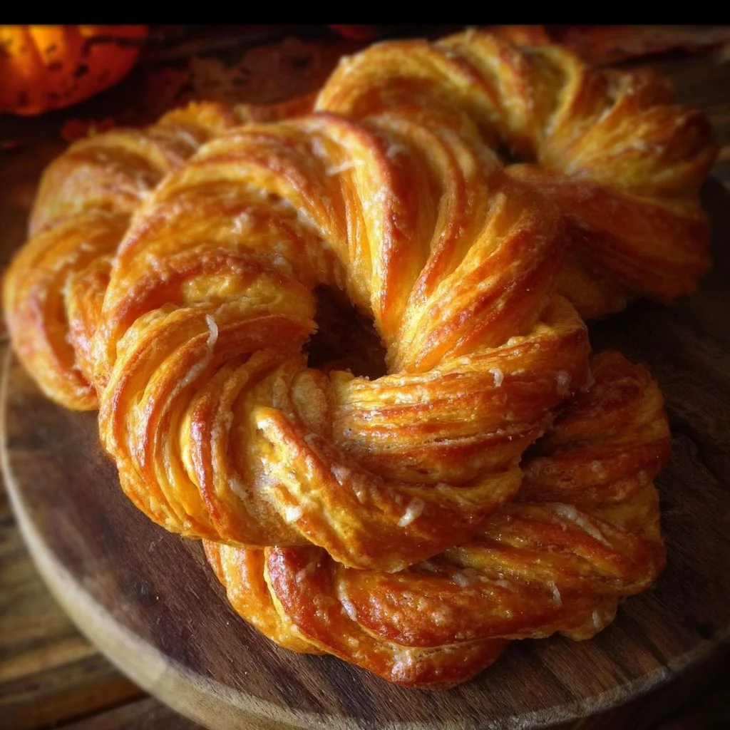 Homemade Pumpkin Twists drizzled with icing on a plate