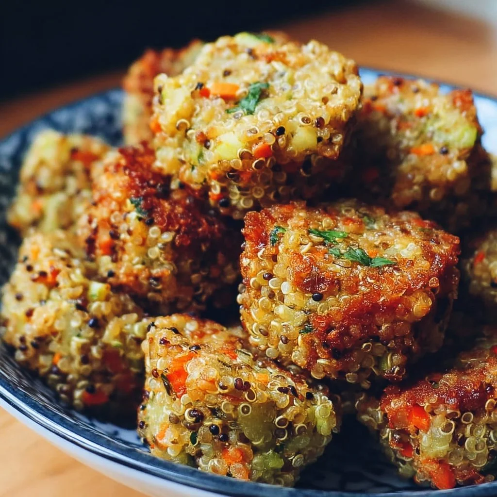 Homemade quinoa veggie bites on a plate, ready to serve for a healthy snack