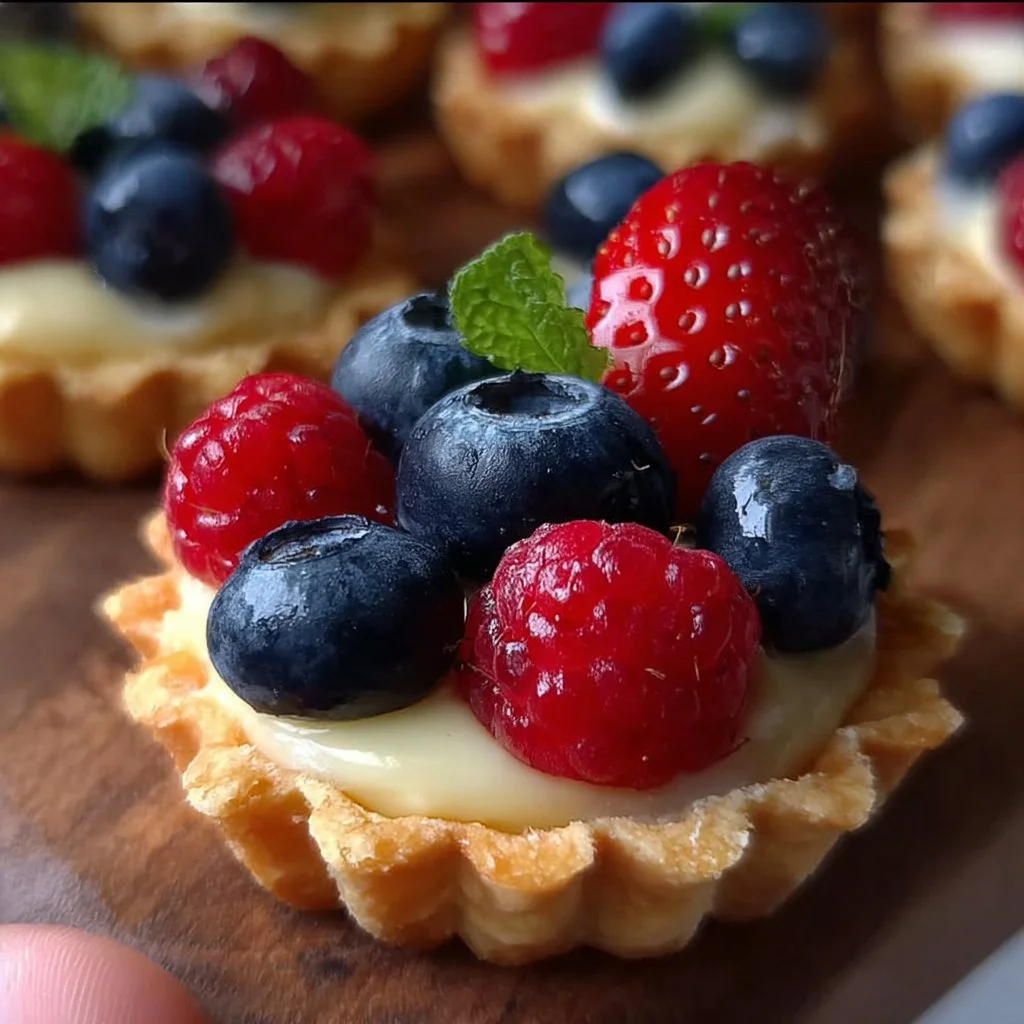 Delicious red, white, and blue mini tartlets for festive celebrations.