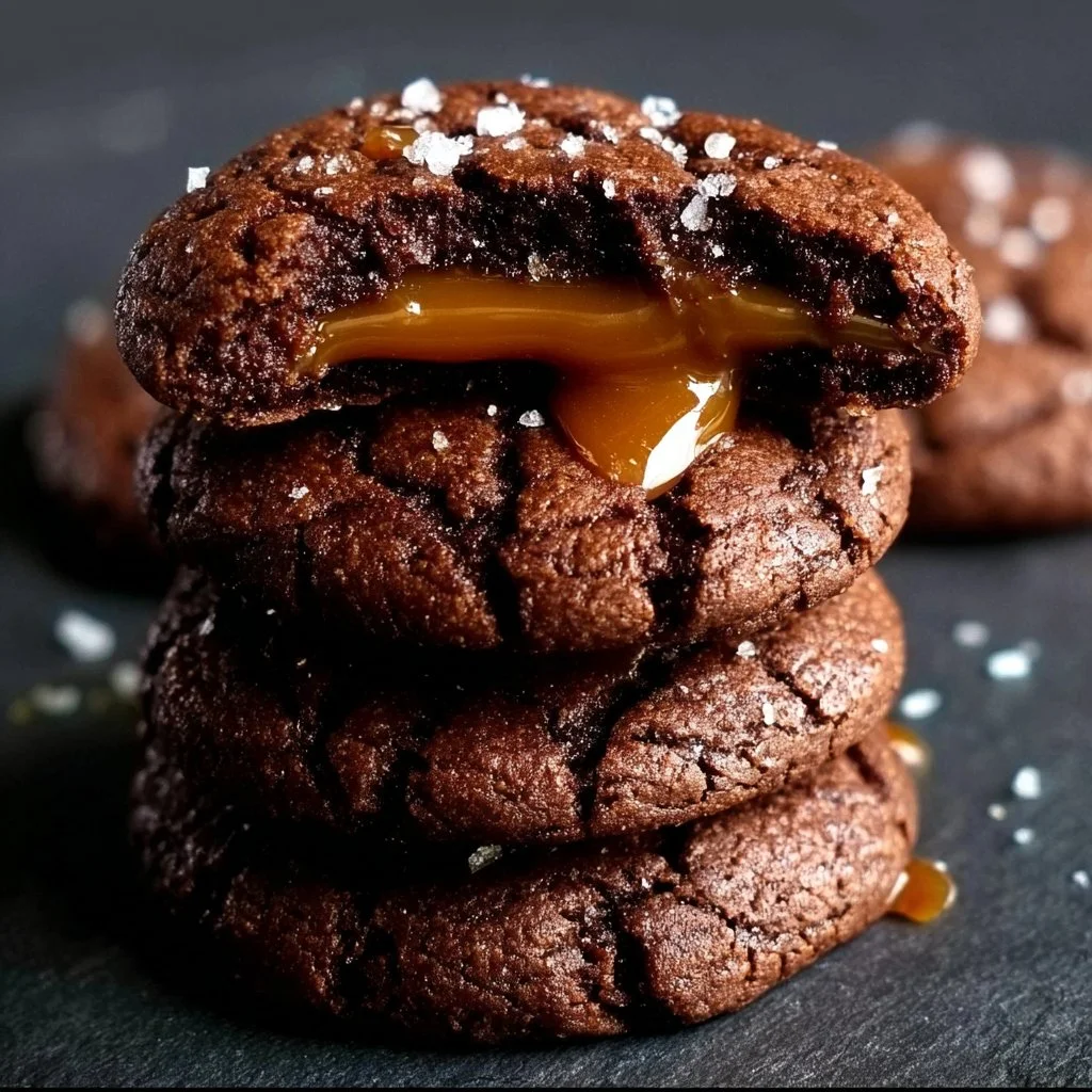 Delicious salted caramel chocolate cookies on a plate