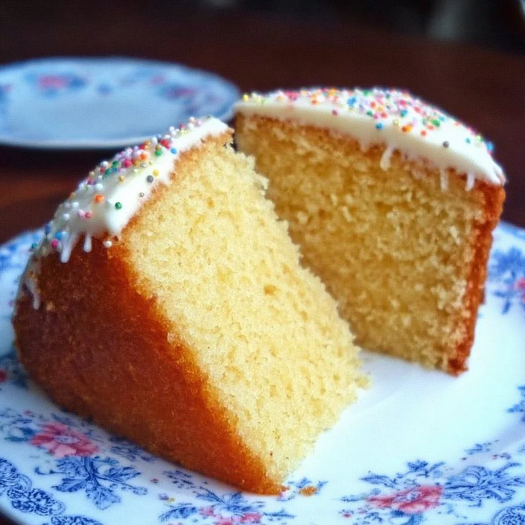 Ultimate vanilla cake with frosting and decorations on a rustic wooden table