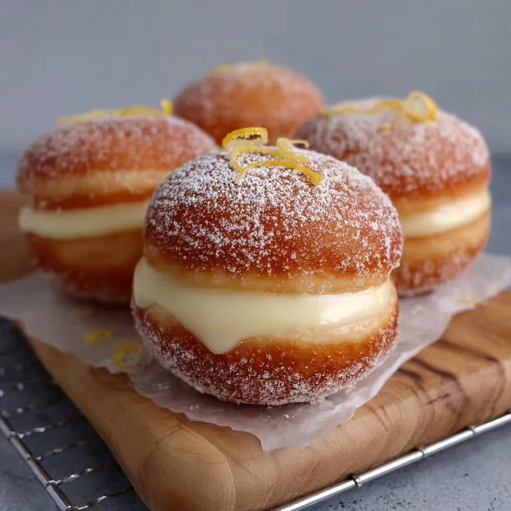 Vanilla Cream Filled Donuts, a deliciously fluffy dessert with creamy filling