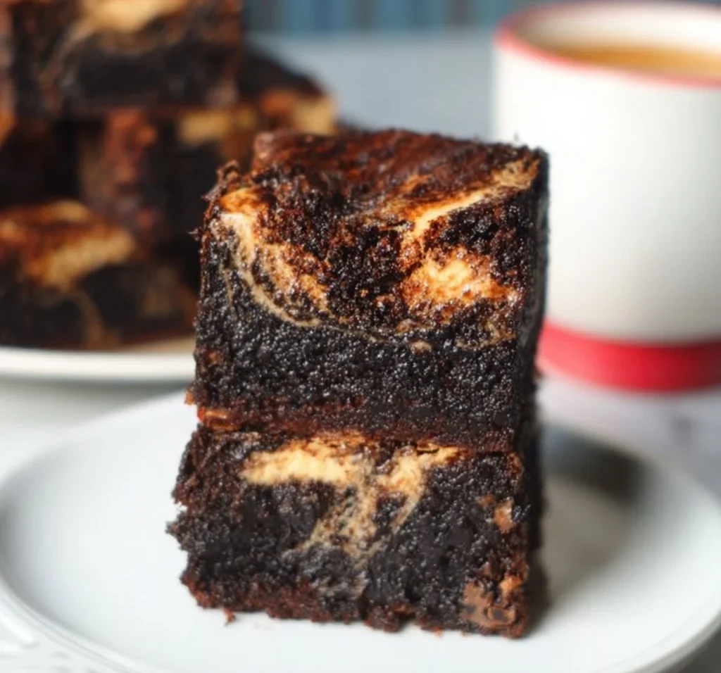 Delicious Vietnamese coffee brownies with a creamy condensed milk swirl on top.