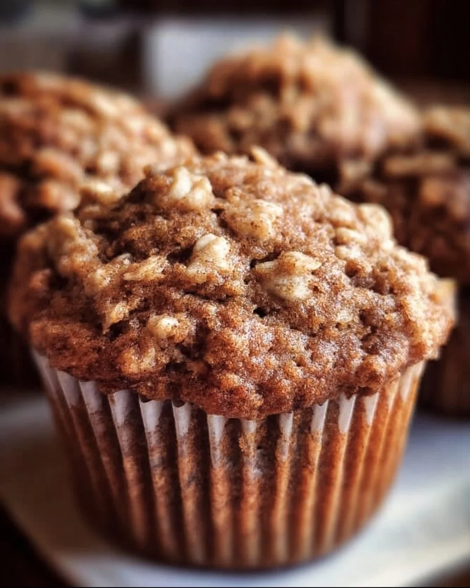Freshly baked banana oatmeal muffins on a cooling rack.