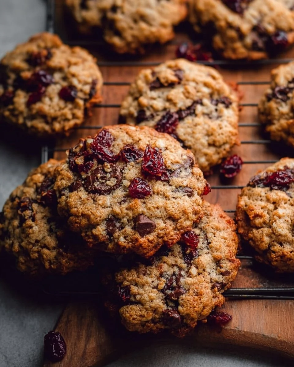 Big fat dark chocolate cranberry oatmeal cookies freshly baked
