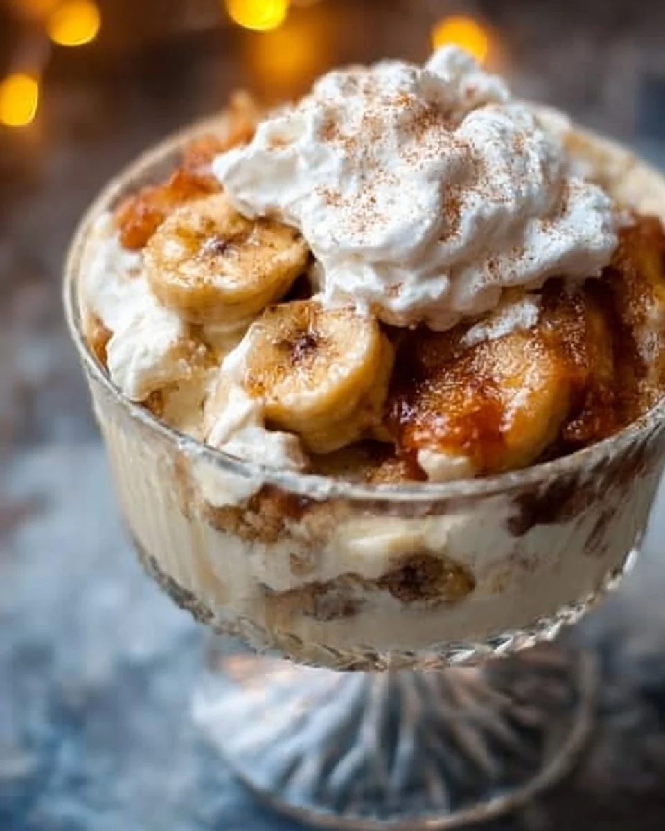 Delicious caramelized banana pudding served in a bowl