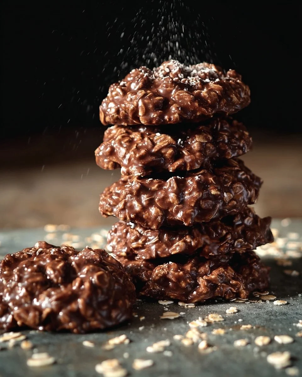 Chocolate Oatmeal No Bake Cookies on a plate