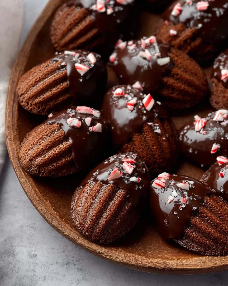 Delicious Chocolate Peppermint Madeleines arranged on a festive plate
