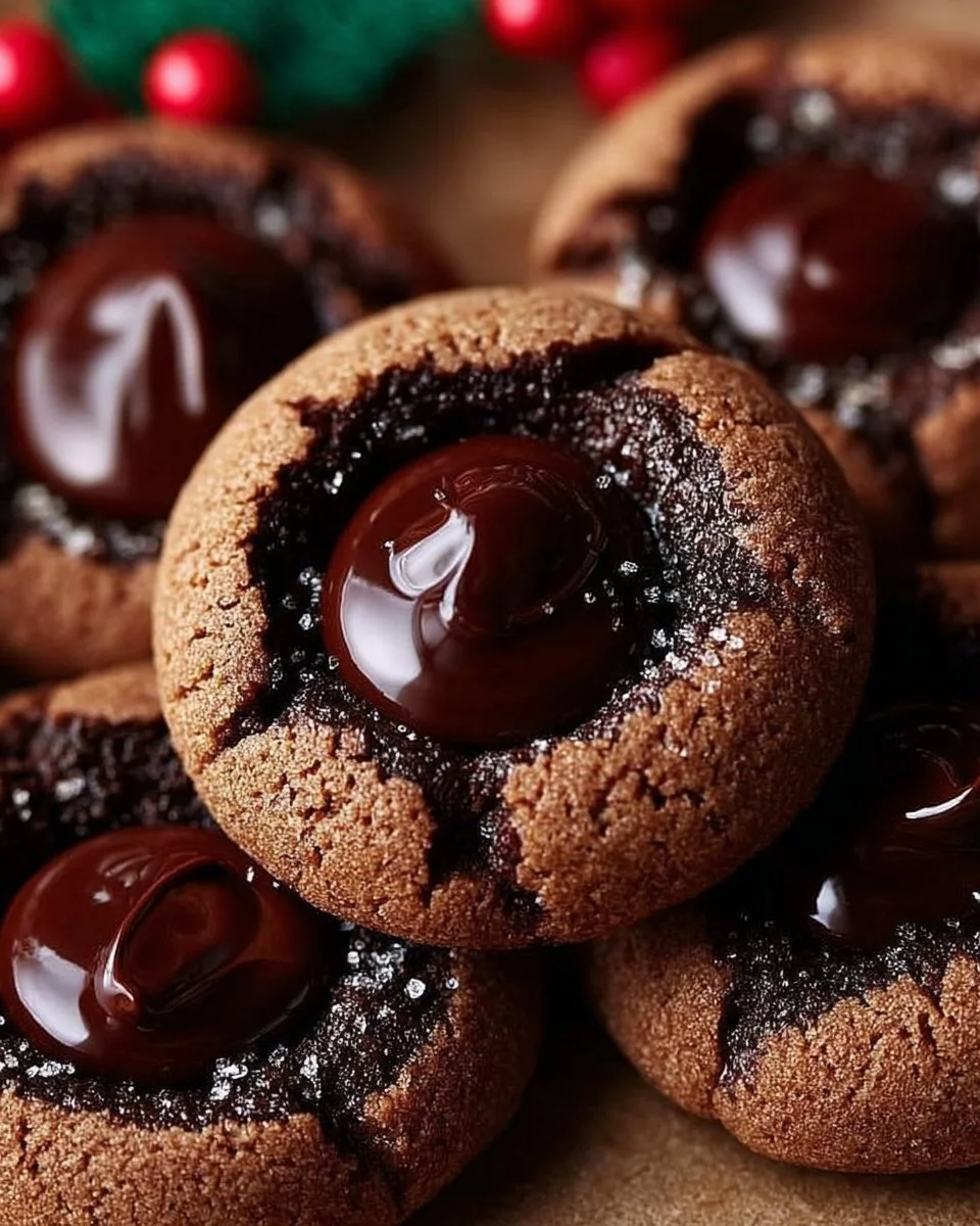 Plate of homemade Chocolate Thumbprint Cookies with chocolate filling