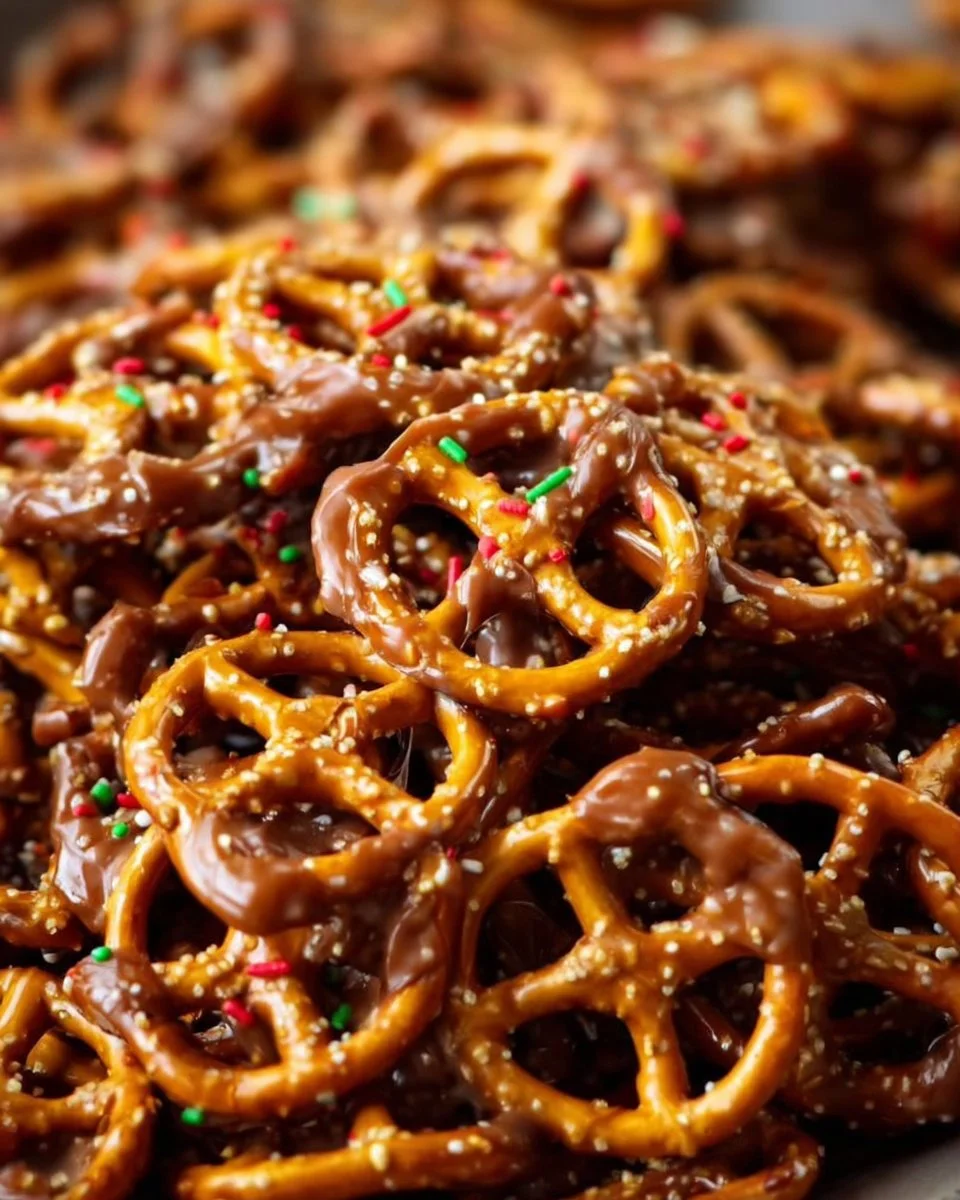 Delicious Christmas toffee pretzel mix with sweet and salty flavors