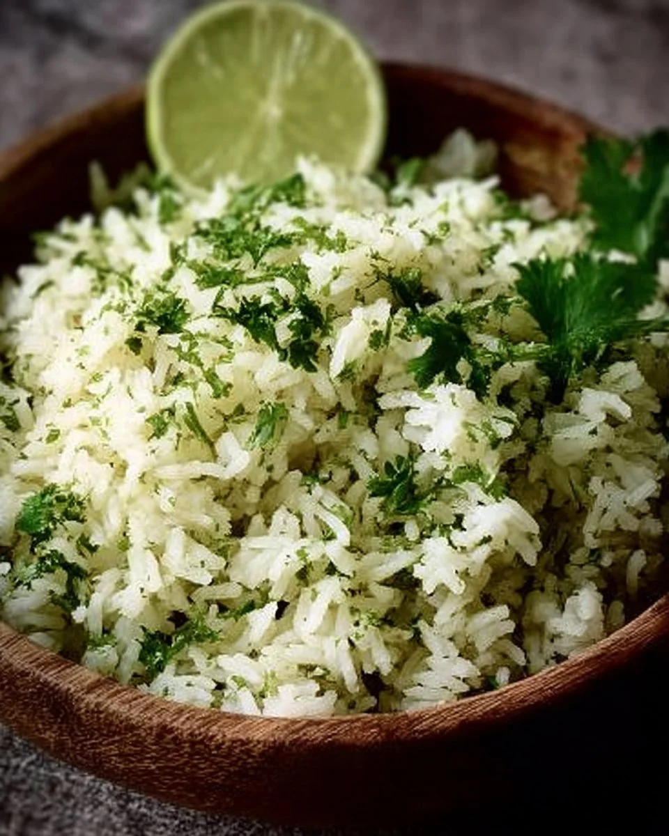 Cilantro lime rice served in a bowl with fresh lime and cilantro garnish