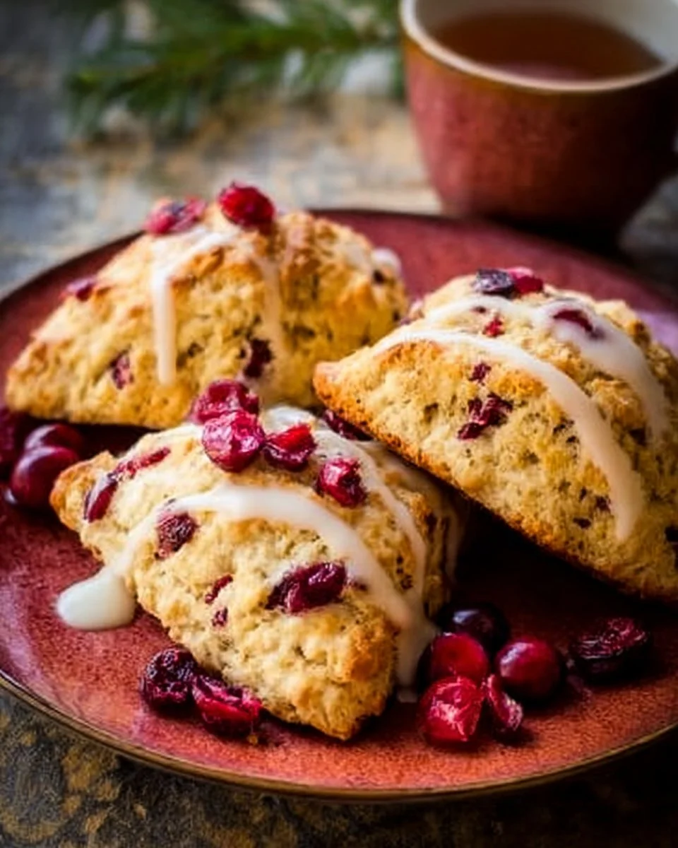 Freshly baked cranberry orange scones with a golden crust and vibrant berries