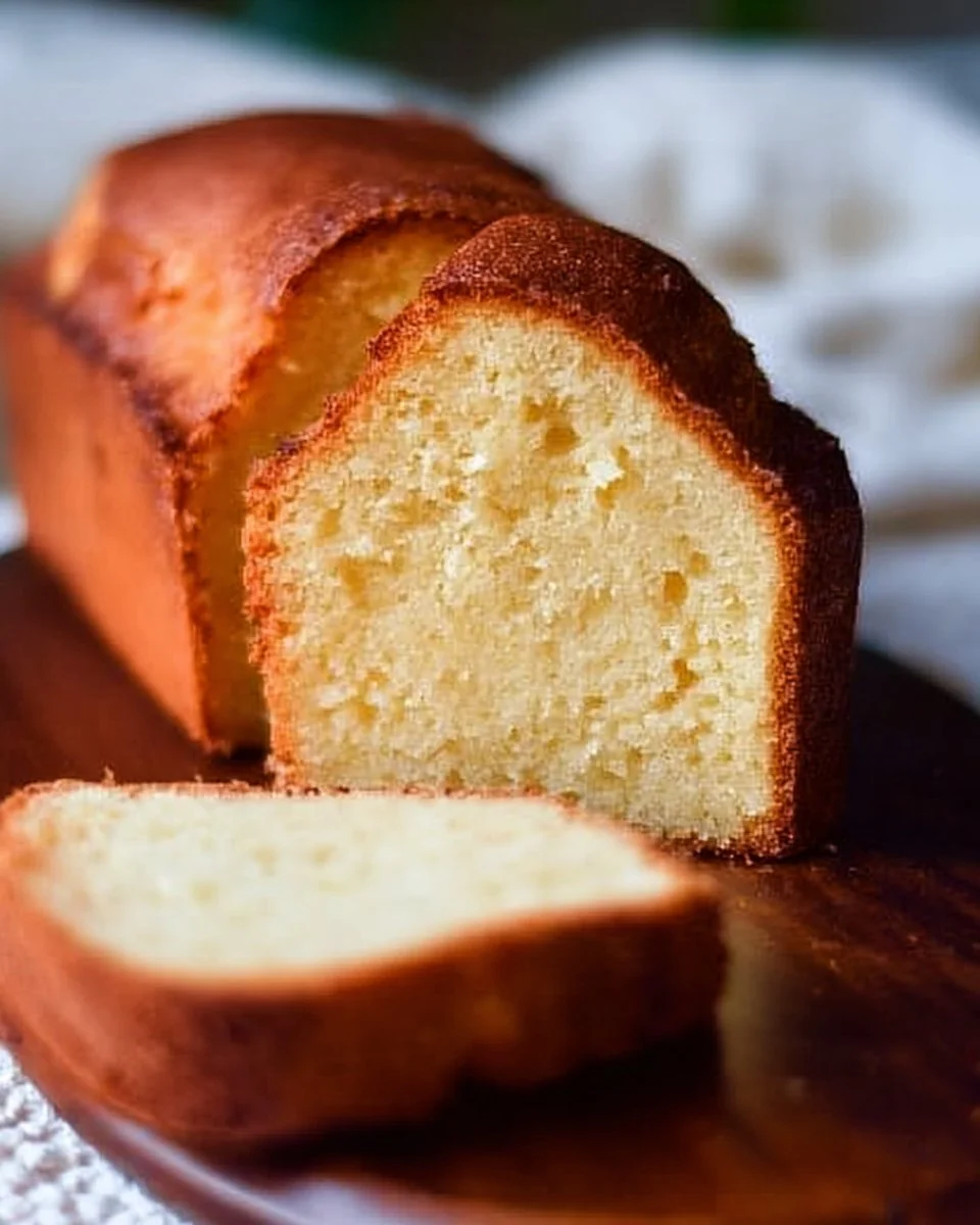 Slice of delicious cream cheese pound cake on a white plate