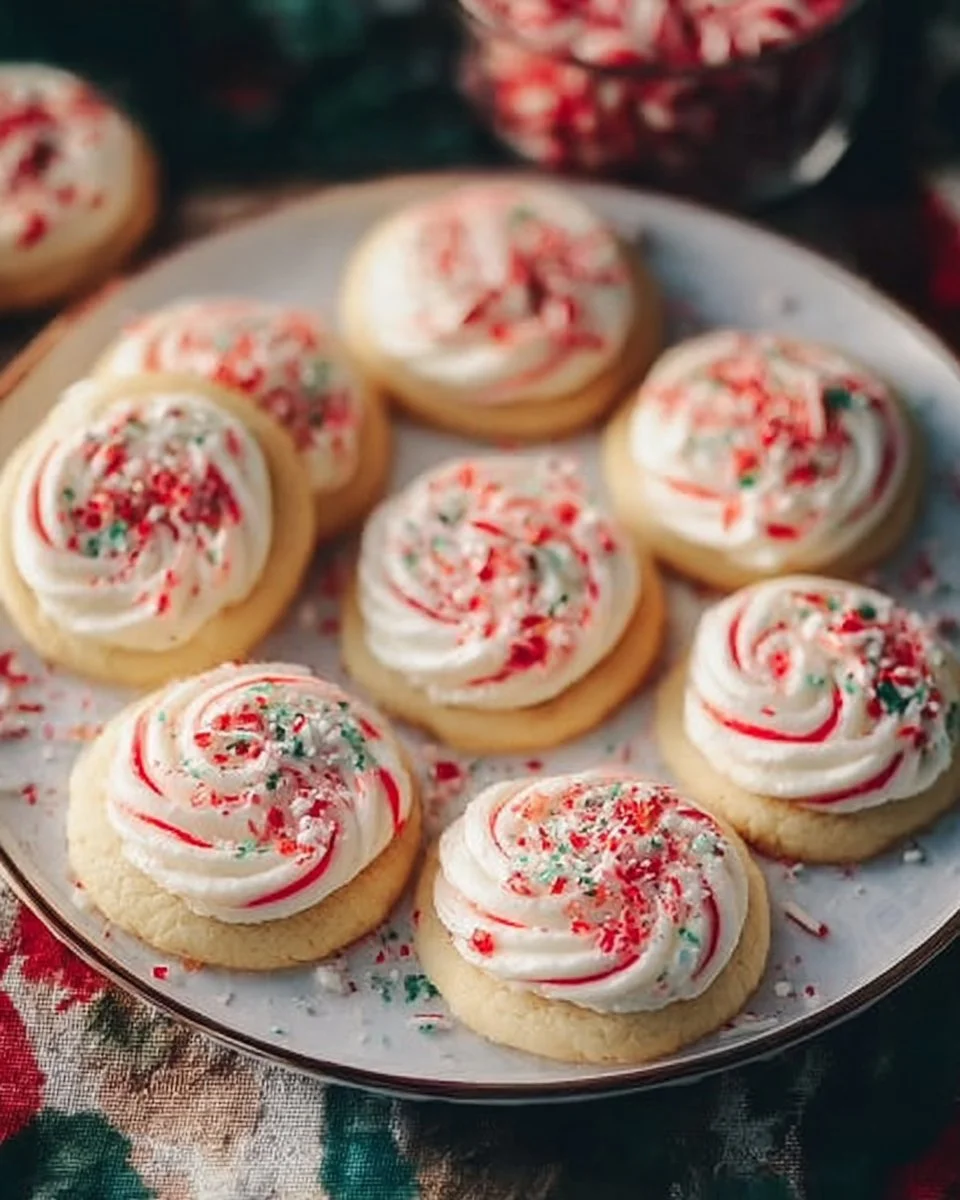 Delicious easy Christmas peppermint sugar cookies decorated with crushed candy canes.