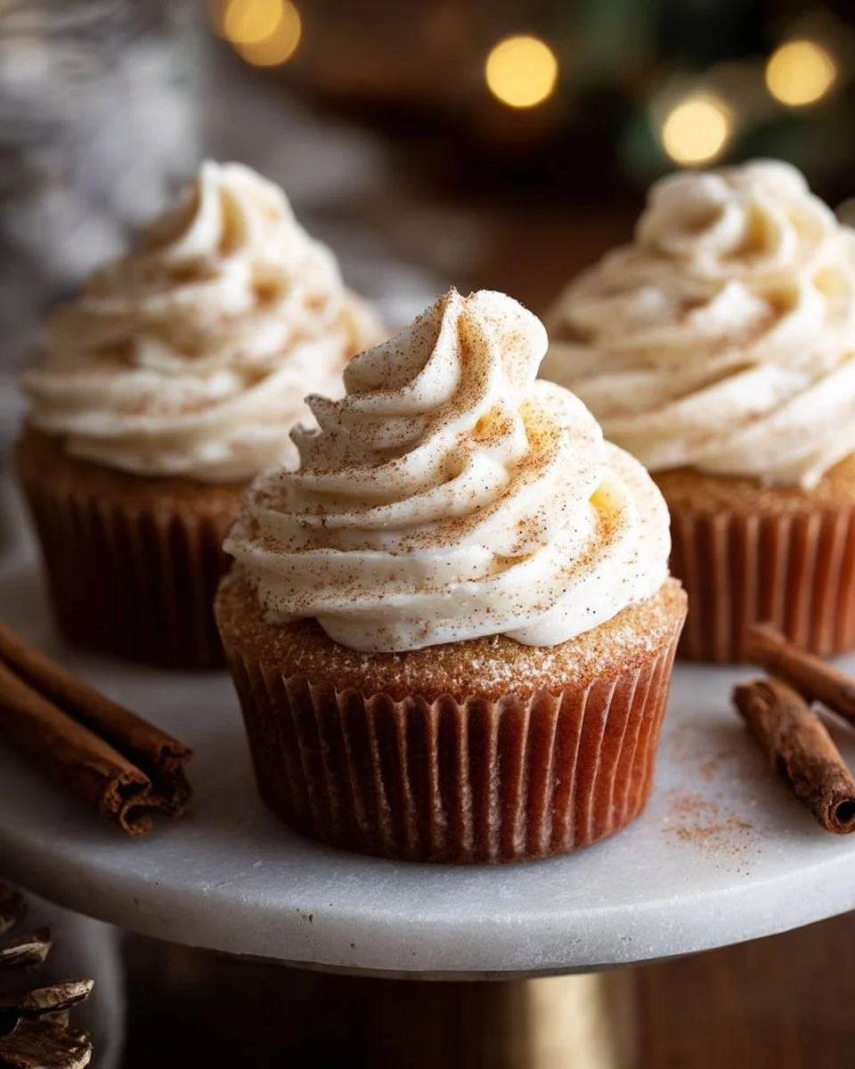 Delicious eggnog cupcakes topped with creamy frosting and festive sprinkles