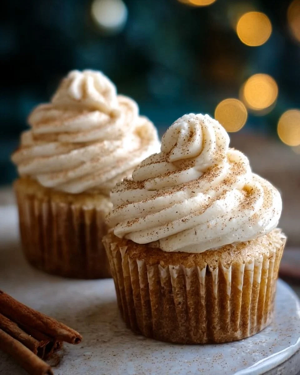 Deliciously decorated eggnog cupcakes with festive holiday toppings