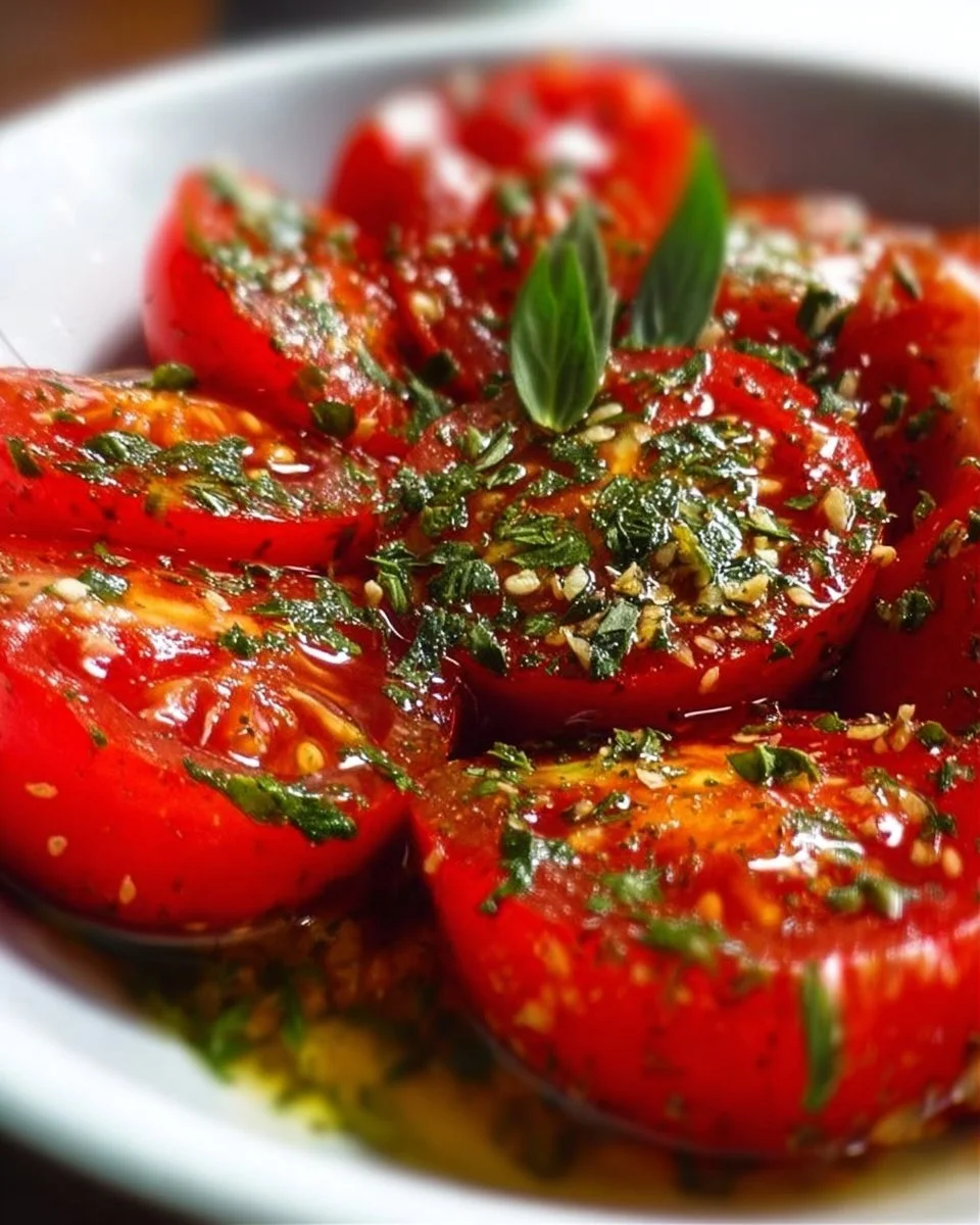 Fresh tomatoes marinated in a delicious herb marinade for vibrant flavor.