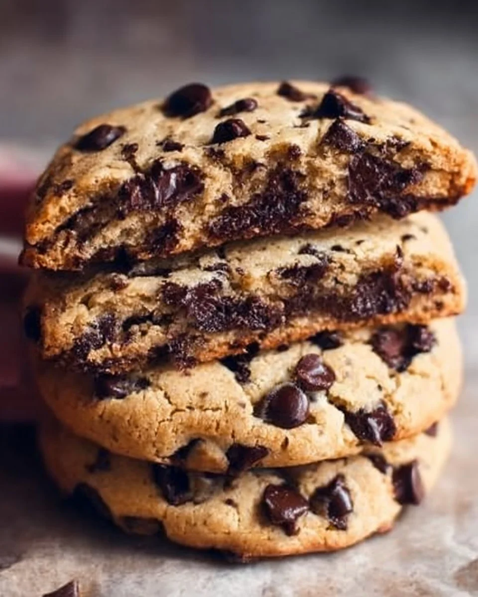 Giant chocolate chip cookies freshly baked and served on a plate