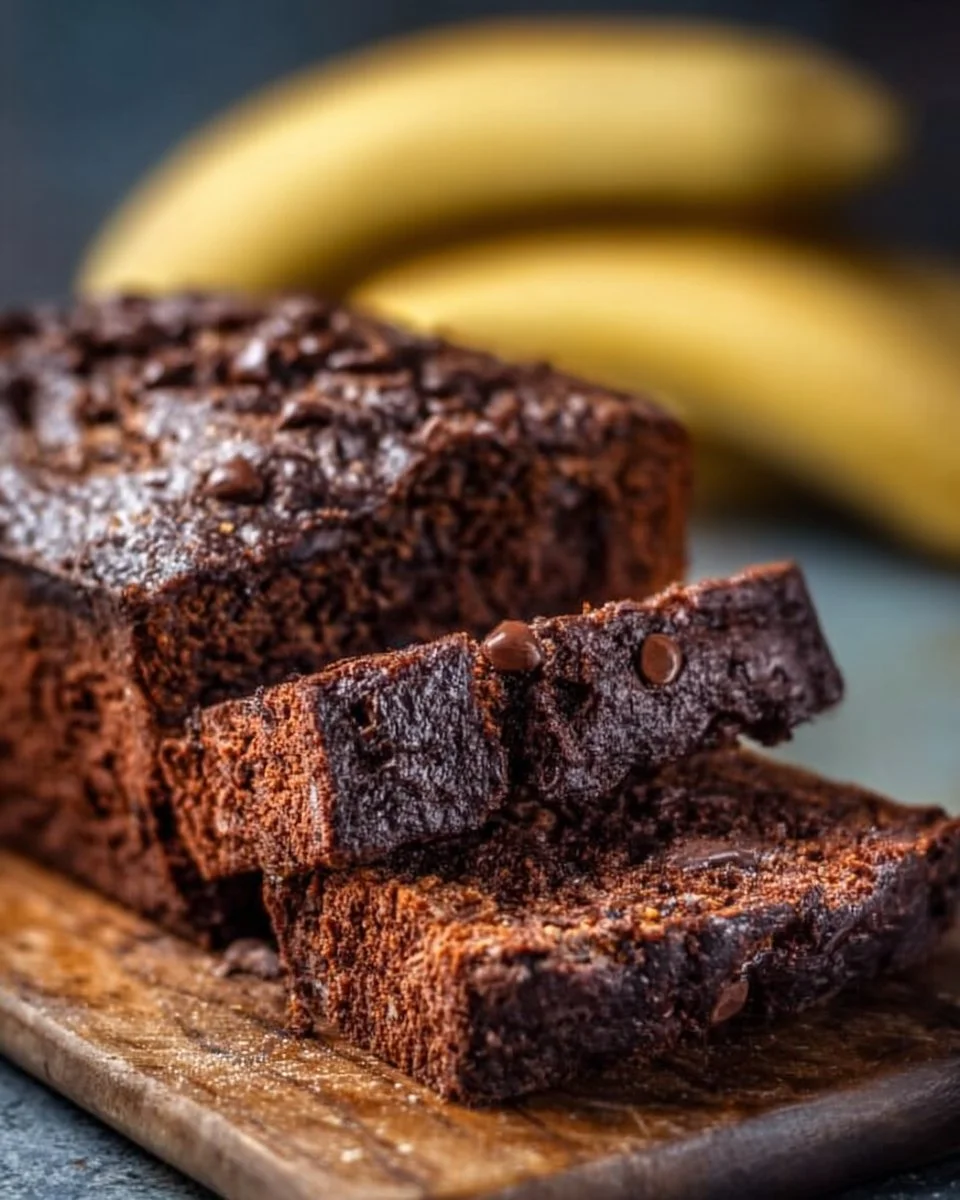 High protein chocolate banana bread with chocolate chips and bananas