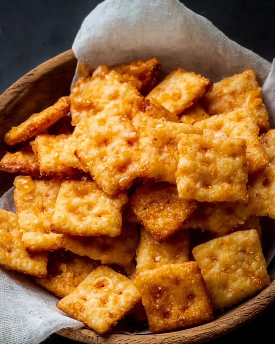 Plate of homemade cheddar cheese crackers served as a snack.