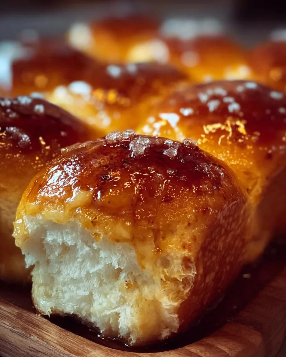 Freshly baked honey butter pull-apart rolls served warm.