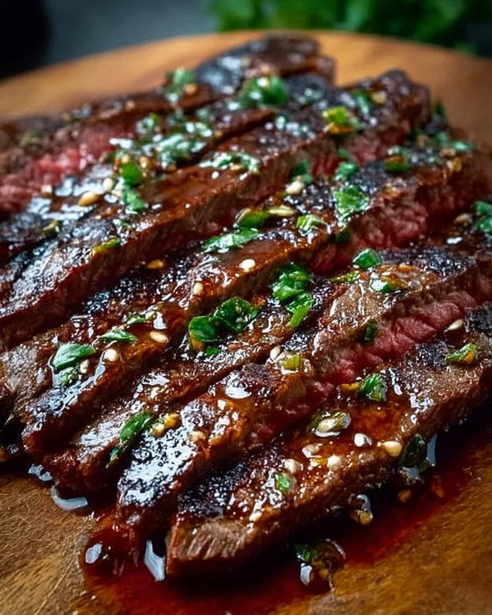 Delicious honey-garlic grilled skirt steak ready to serve