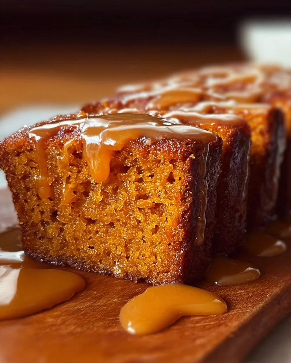 Slice of irresistibly moist sweet potato honeybun cake topped with glaze