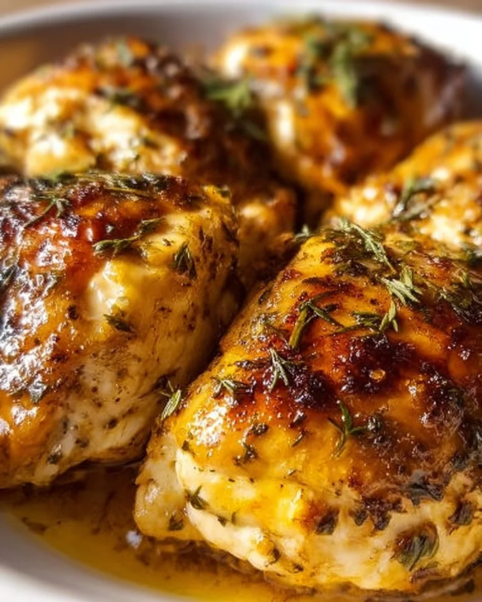 Juicy easy baked chicken served with herbs and spices