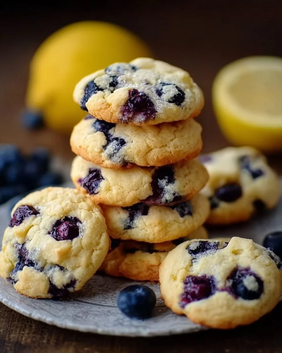 Melty lemon blueberry cookies with fresh blueberries and lemon zest