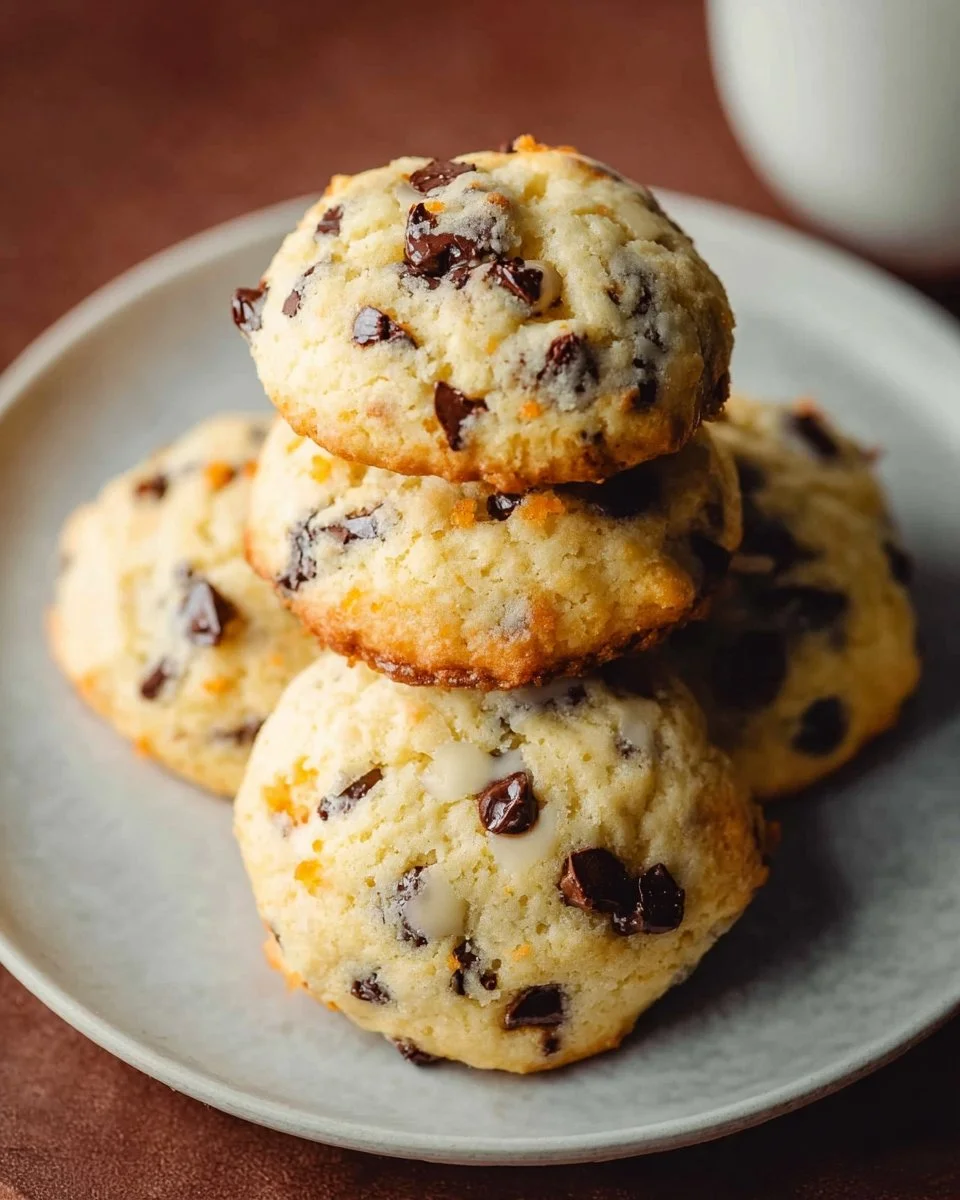 Delicious orange chocolate chip ricotta cookies on a plate
